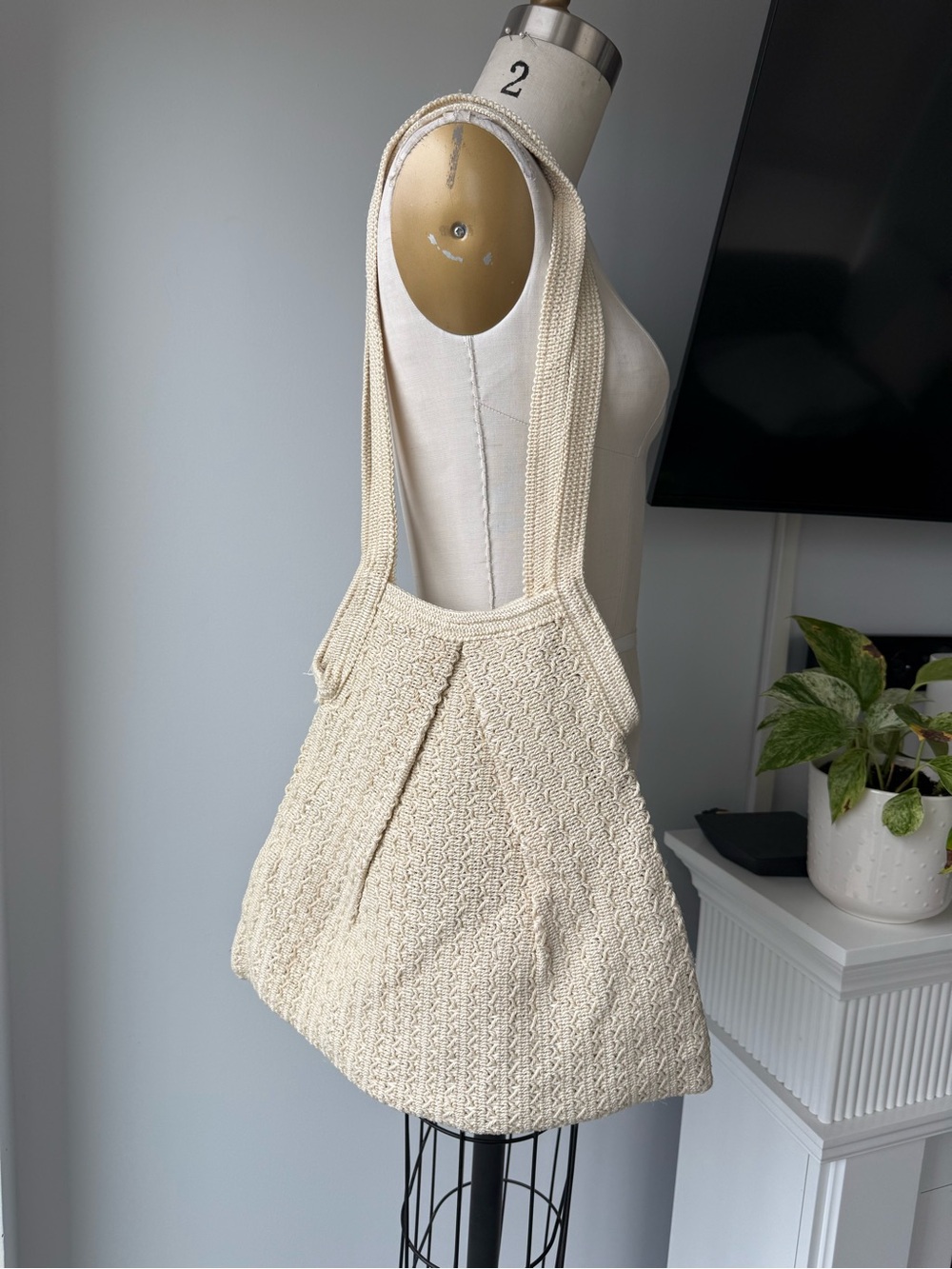 Cream Woven Shoulder Bag